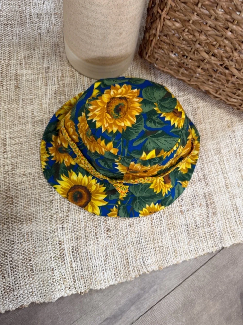 Vintage 90s Baby Toddler Girl Hat Sunflower Print Bucket Hat ADORABLE
